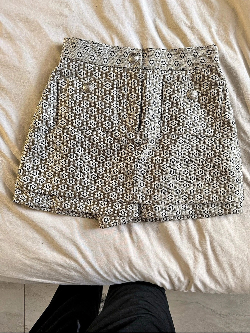 Maje Metallic Floral Jacquard Skort